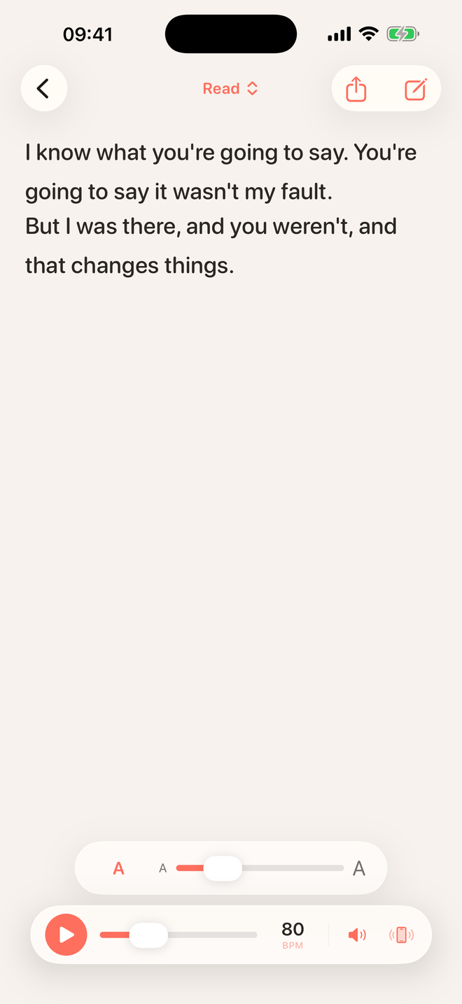 Read mode on iPhone, showing the whole passage with every word visible.
